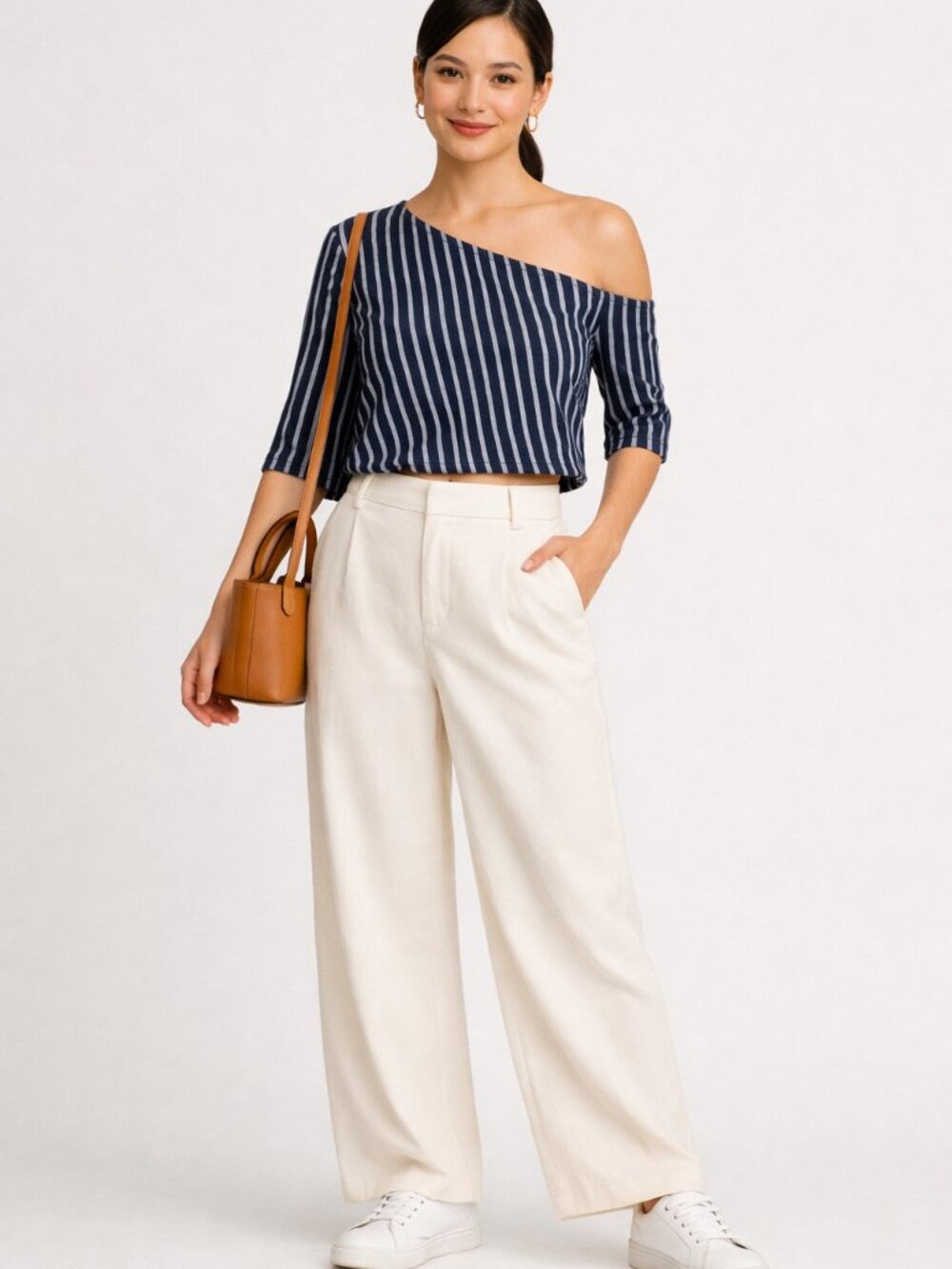 Banana Republic one shoulder navy striped Cropped Top Size Small